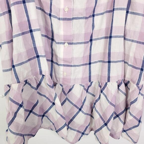 Old Navy Top Womens XL Peplum Button Front Plaid Flowy Summer Casual Purple - Picture 4 of 8